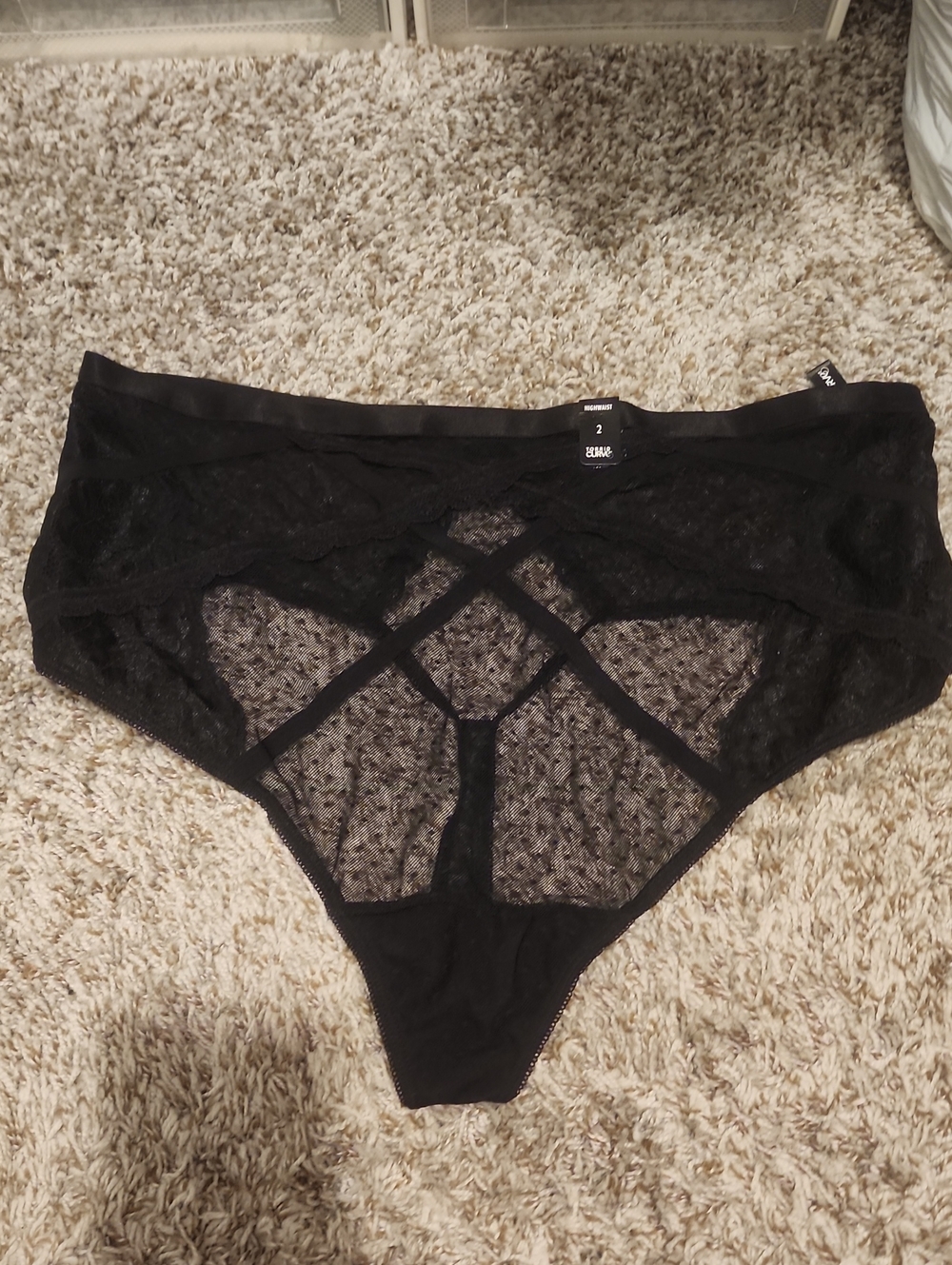 Black Sheer High Waist Lace Thong